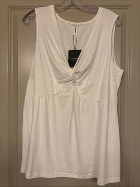 Sleeveless Twist-Front White Tank Top